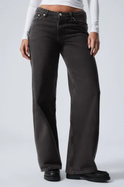 Weekday AMPLE LOW RISE LOOSE WIDE LEG JEANS ink black black Clearance
