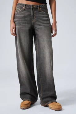 Weekday AMPLE LOW RISE LOOSE WIDE LEG JEANS ash black black Flash Sale