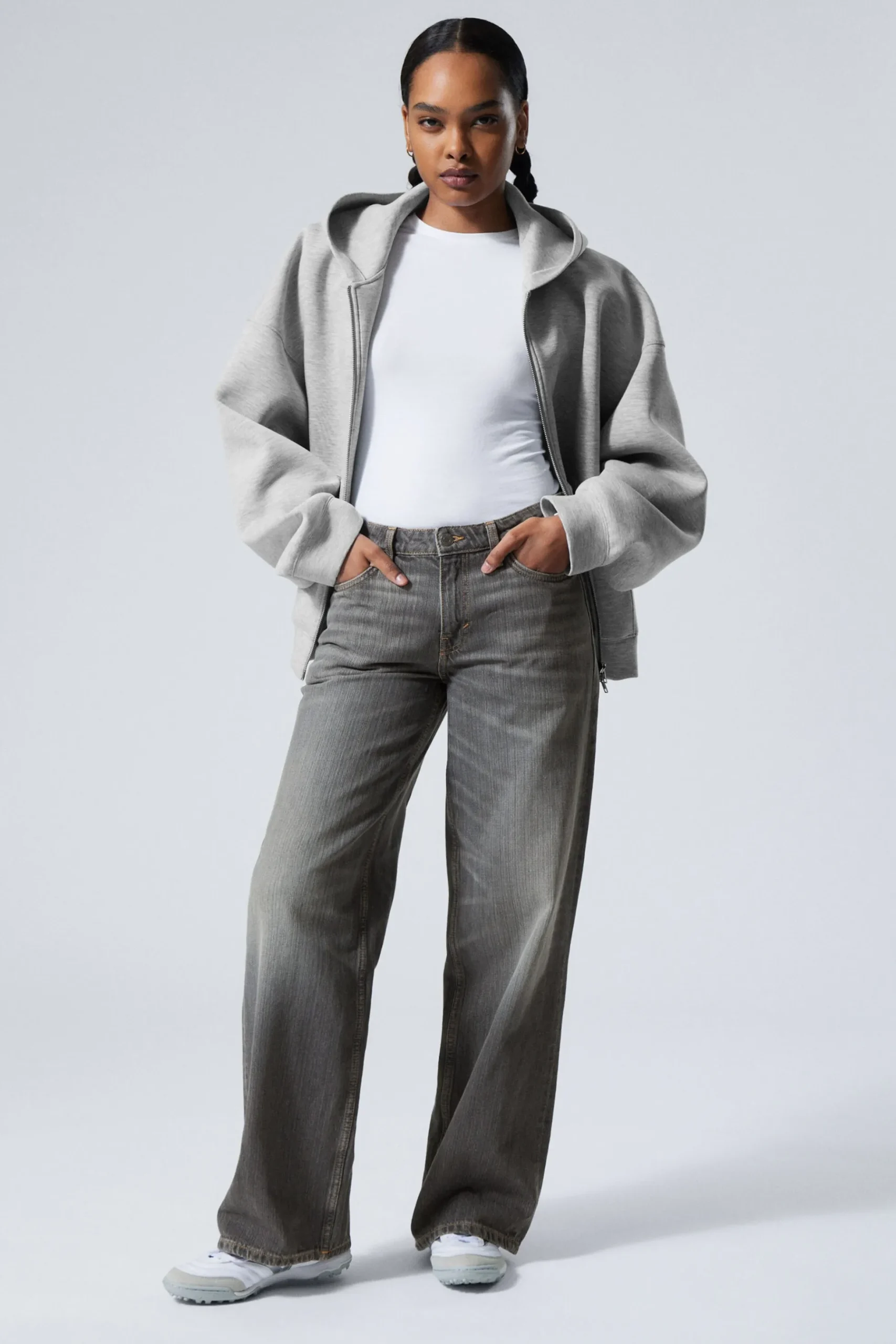 Weekday AMPLE LOW RISE LOOSE WIDE LEG JEANS mine grey dark grey Hot