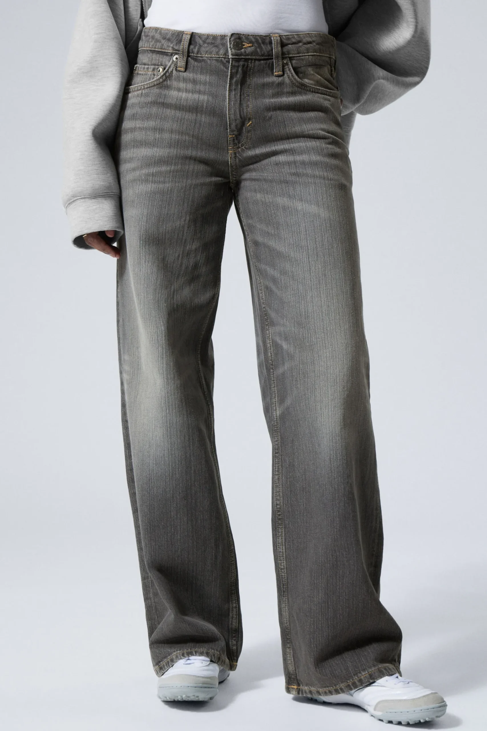Weekday AMPLE LOW RISE LOOSE WIDE LEG JEANS mine grey dark grey Hot