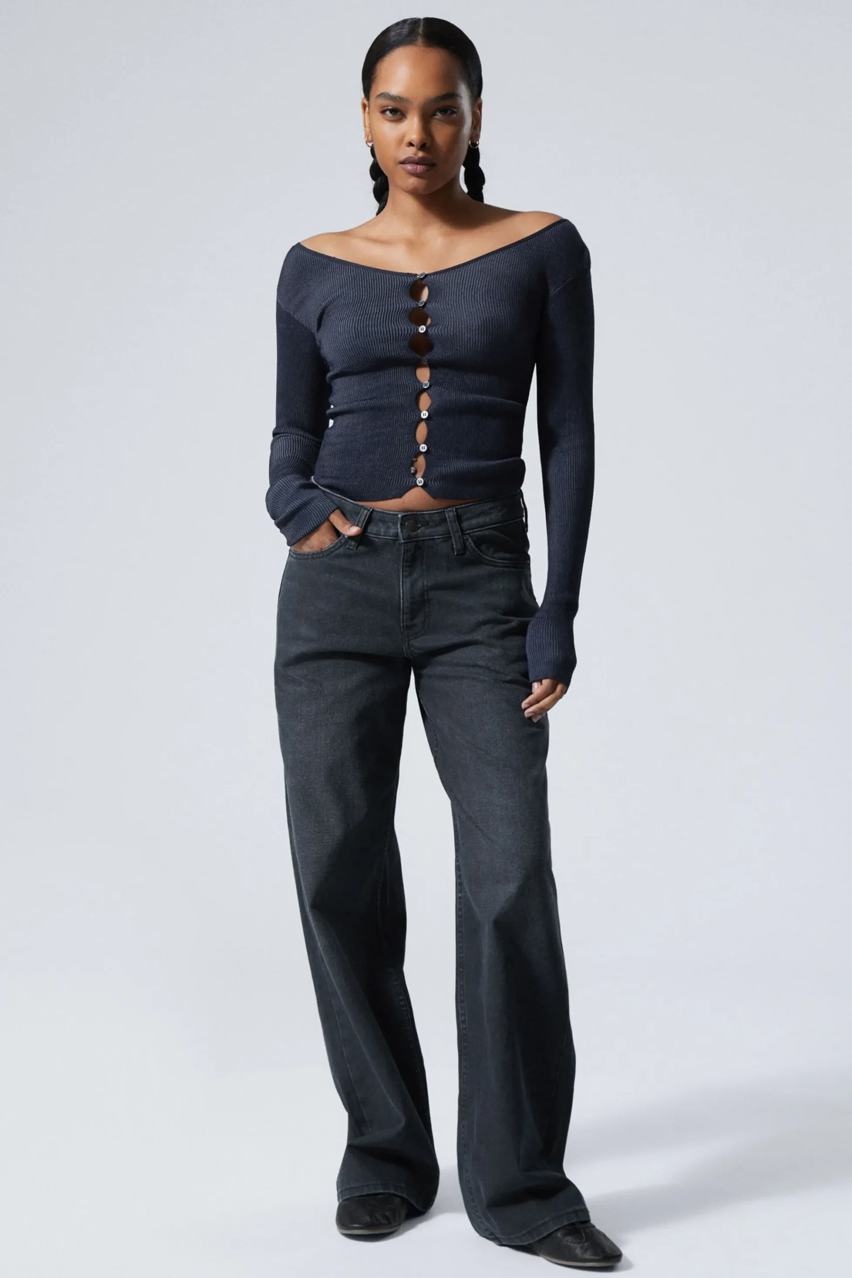 Weekday AMPLE LOW RISE LOOSE WIDE LEG JEANS blue layer Sale