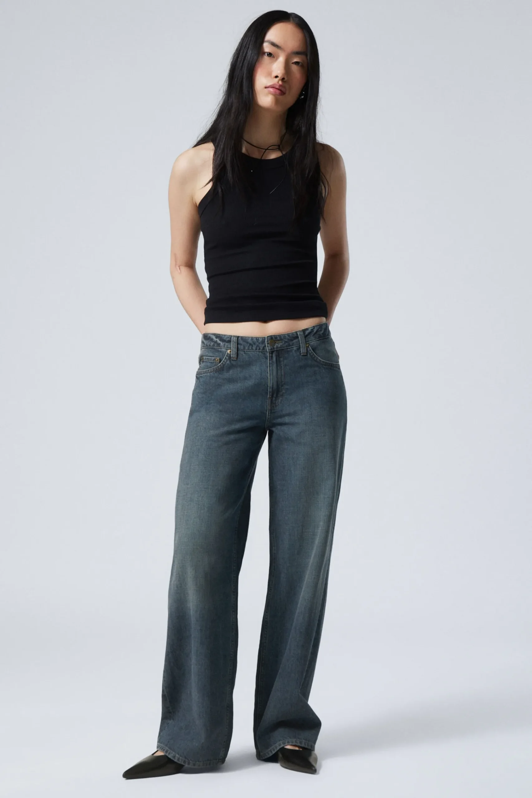 Weekday AMPLE LOW RISE LOOSE WIDE LEG JEANS lake blue dark blue Outlet