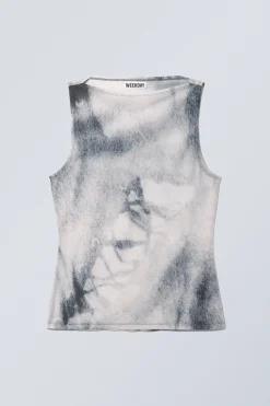 Weekday ANNIE BOAT-NECK PRINTED SLEEVELESS TOP white & blue Cheap