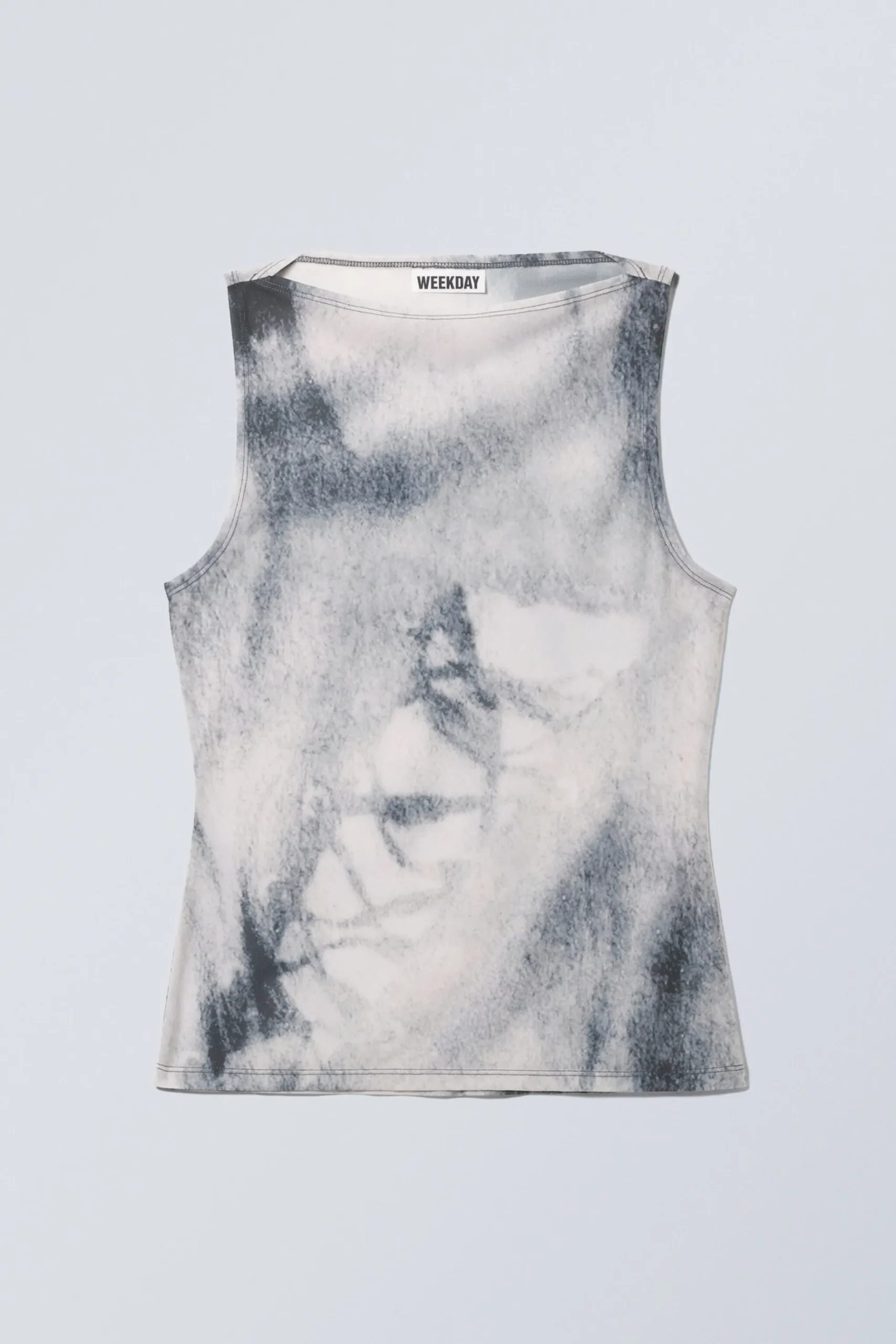 Weekday ANNIE BOAT-NECK PRINTED SLEEVELESS TOP white & blue Cheap