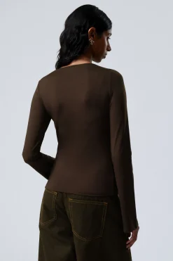 Weekday ANNIE LONG-SLEEVED BOAT-NECK TOP dark brown Hot