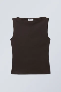 Weekday ANNIE SLEEVELESS BOAT-NECK TOP dark brown Best