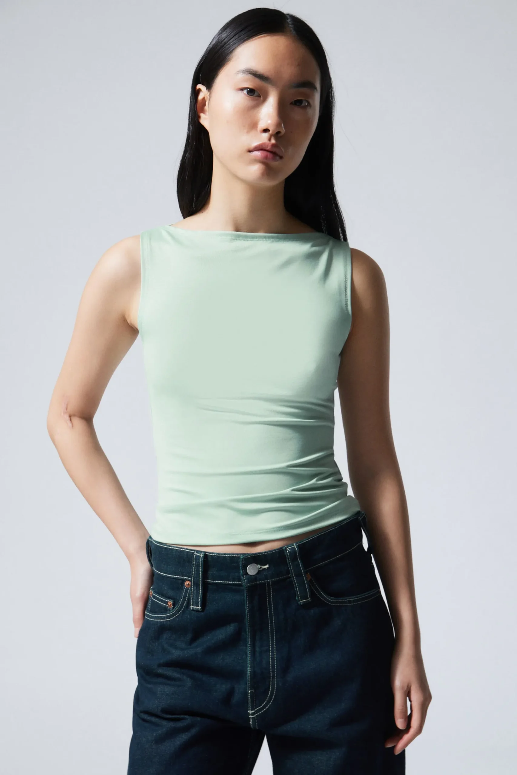 Weekday ANNIE SLEEVELESS BOAT-NECK TOP light turquoise Best