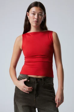 Weekday ANNIE SLEEVELESS BOAT-NECK TOP red Cheap