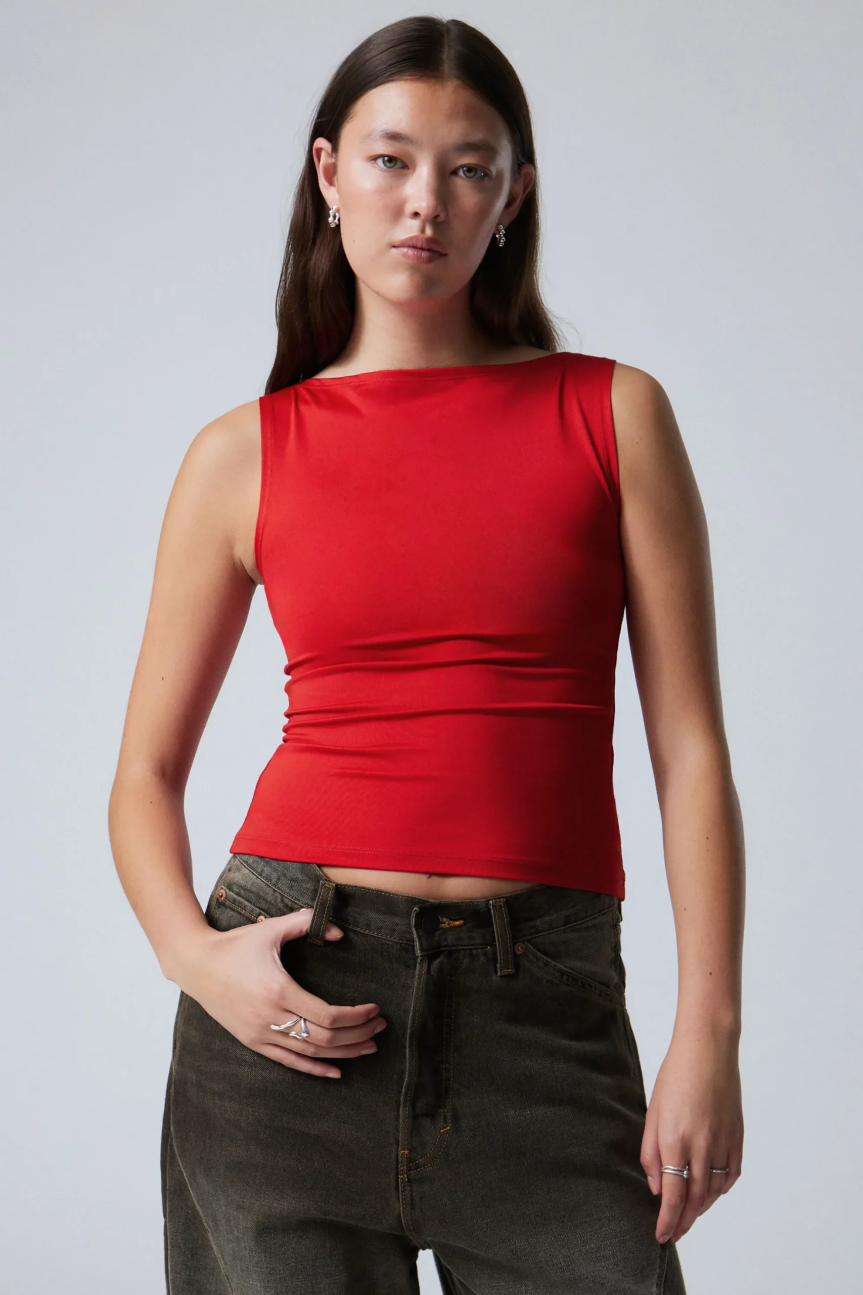 Weekday ANNIE SLEEVELESS BOAT-NECK TOP red Cheap