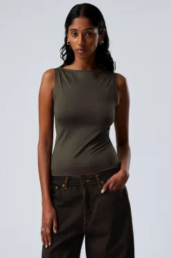 Weekday ANNIE SLEEVELESS BOAT-NECK TOP khaki green Best