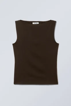 Weekday ANNIE SLEEVELESS BOAT-NECK TOP dark brown New