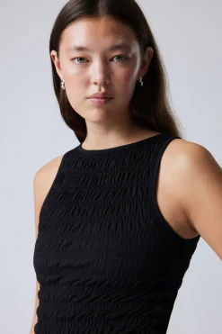 Weekday ANNIE SMOCKED BOAT-NECK TOP black New