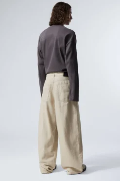 Weekday ASTRO BAGGY LINEN BLEND TROUSERS ecru Discount