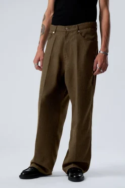 Weekday ASTRO LOOSE BAGGY HERRINGBONE TROUSERS mole dark Discount