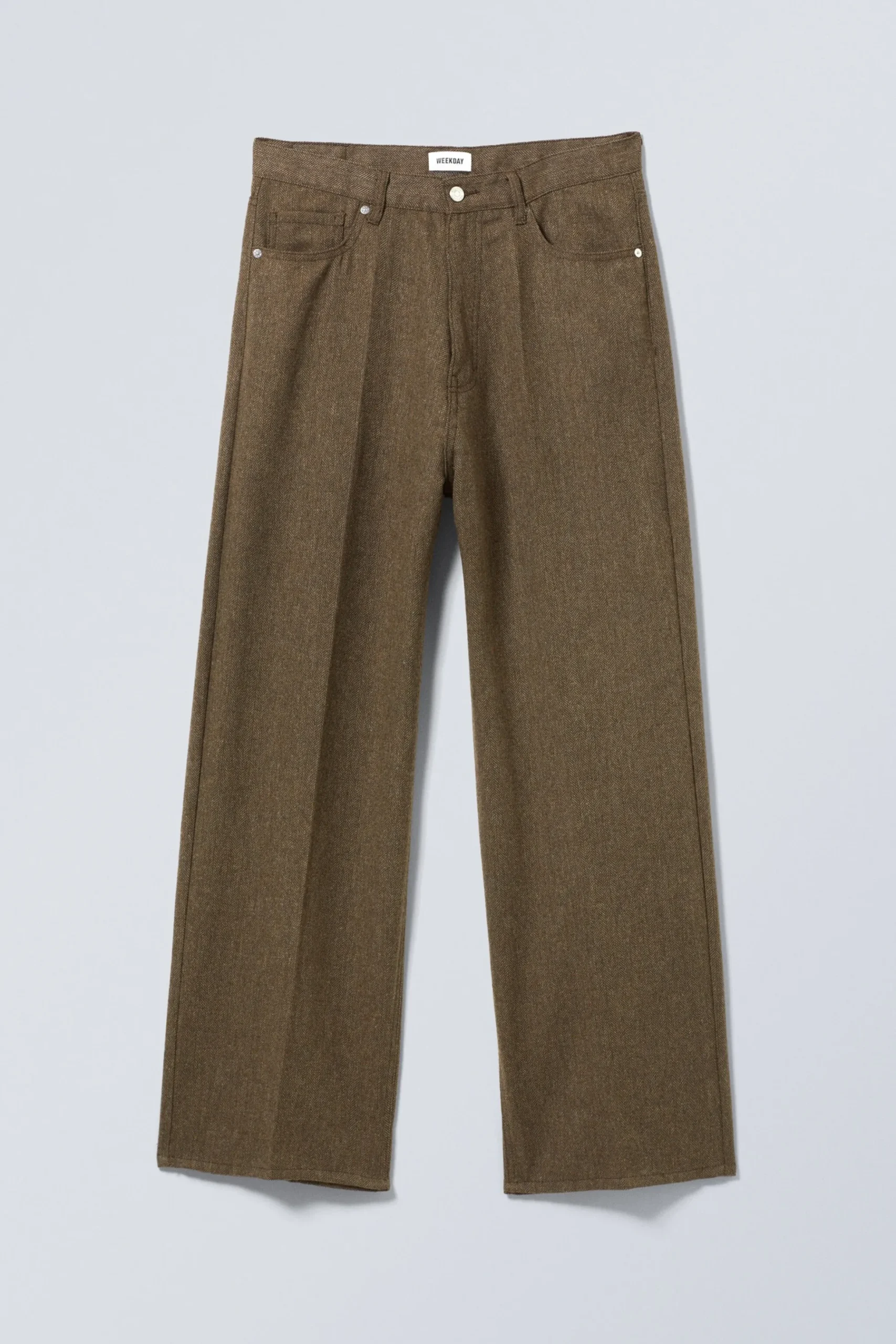 Weekday ASTRO LOOSE BAGGY HERRINGBONE TROUSERS mole dark Discount