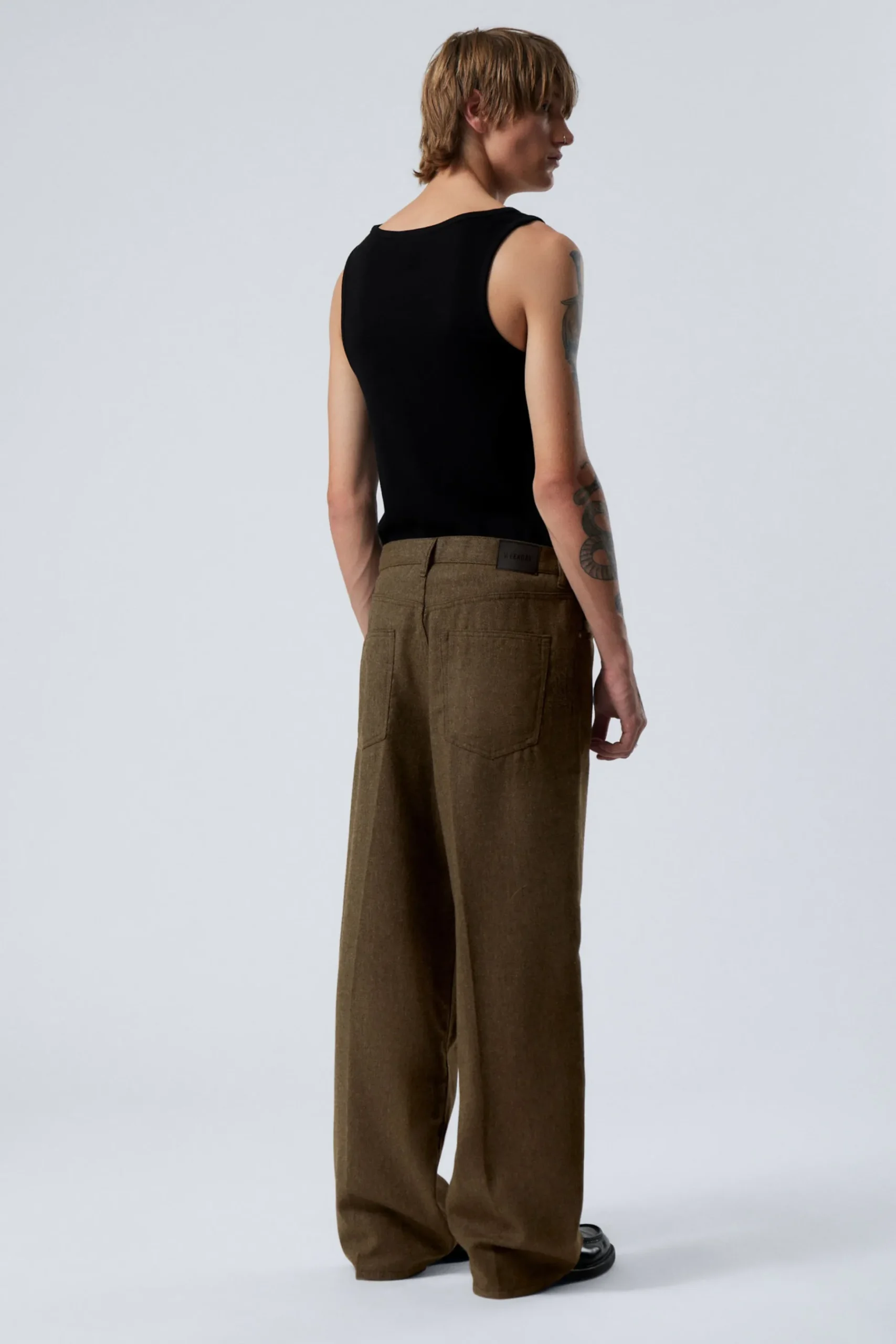Weekday ASTRO LOOSE BAGGY HERRINGBONE TROUSERS mole dark Discount