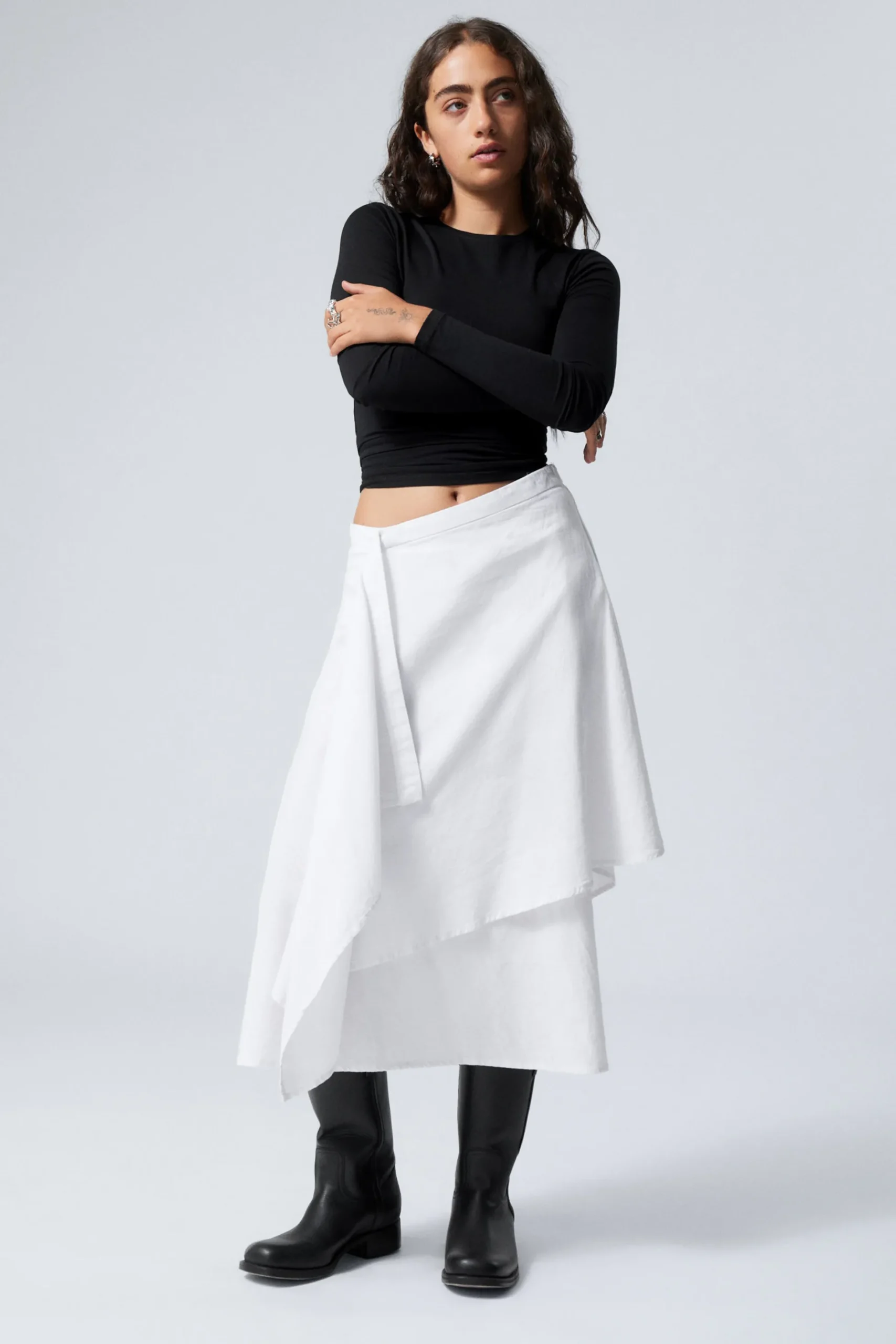 Weekday ASYMMETRIC LINEN BLEND WRAP SKIRT white Discount