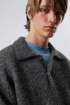 Weekday BOBBY RELAXED KNITTED POLO SWEATER dark grey Cheap