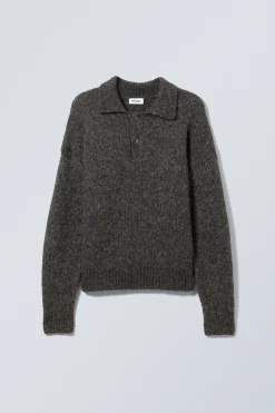 Weekday BOBBY RELAXED KNITTED POLO SWEATER dark grey Cheap
