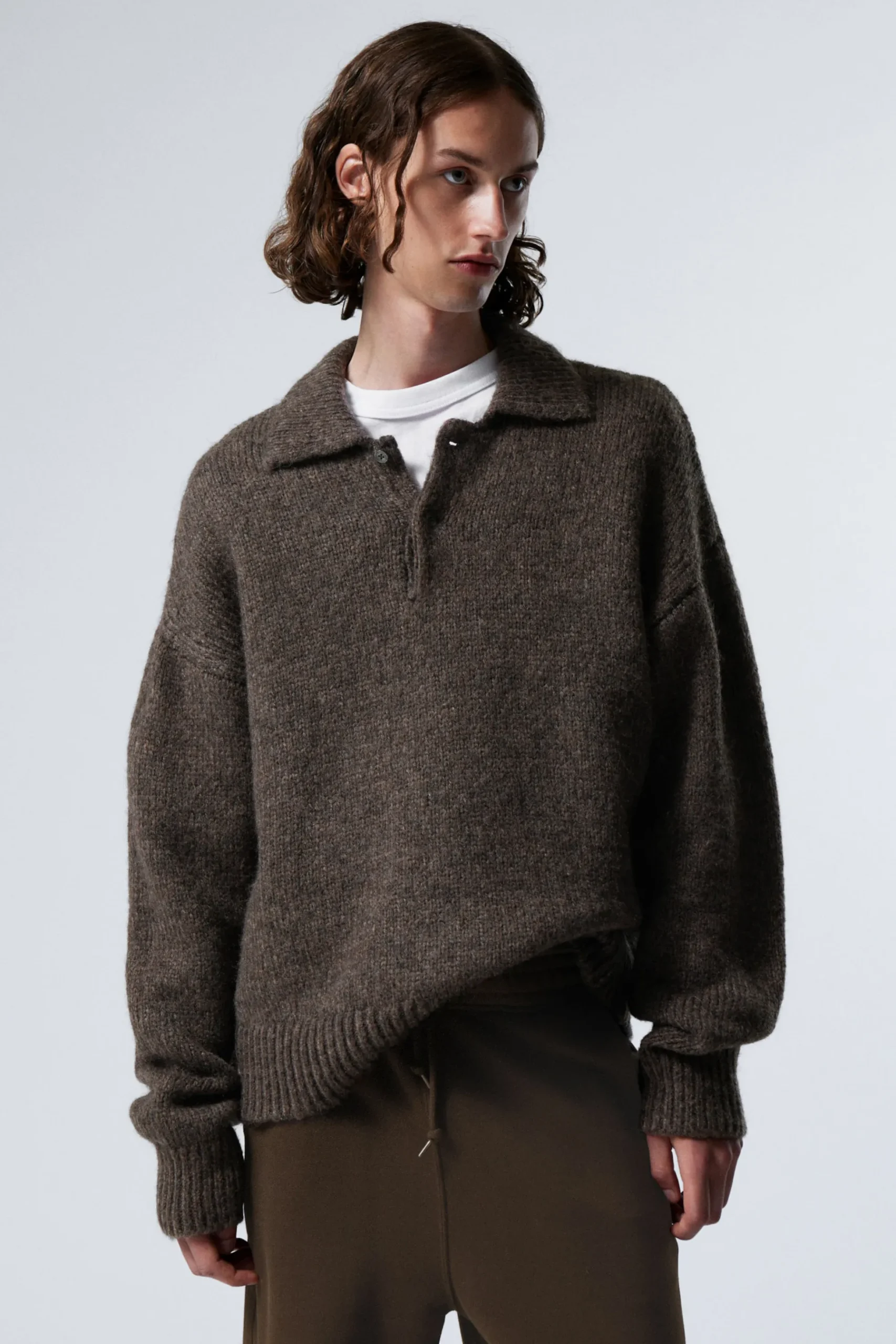 Weekday BOBBY RELAXED KNITTED POLO SWEATER dark mole Flash Sale