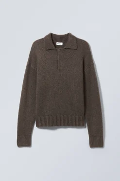Weekday BOBBY RELAXED KNITTED POLO SWEATER dark mole Flash Sale