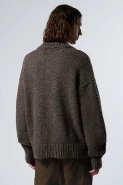 Weekday BOBBY RELAXED KNITTED POLO SWEATER dark mole Flash Sale