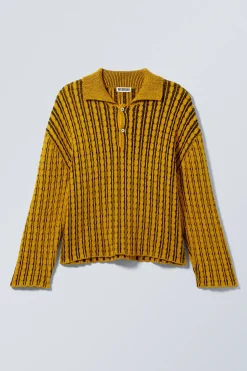 Weekday BOXY CABLE-KNIT POLO SWEATER black & yellow Outlet