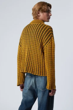 Weekday BOXY CABLE-KNIT POLO SWEATER black & yellow Outlet