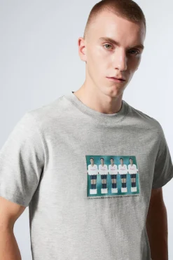 Weekday BOXY GRAPHIC PRINTED T-SHIRT light grey fussball team Cheap