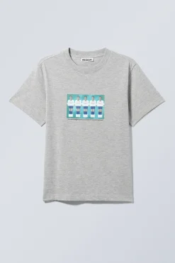 Weekday BOXY GRAPHIC PRINTED T-SHIRT light grey fussball team Cheap