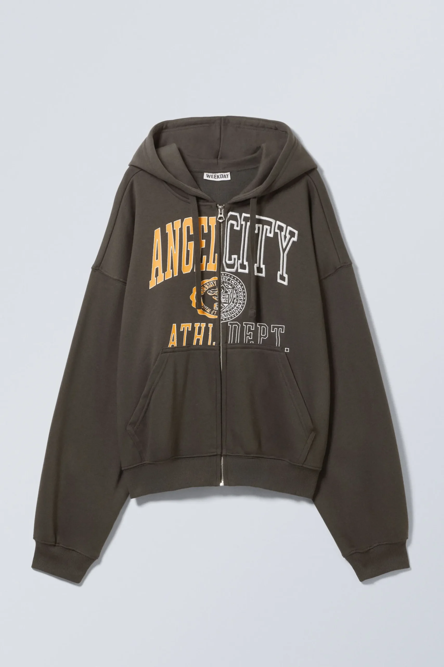 Weekday BOXY GRAPHIC ZIP HOODIE dark grey angel city Online