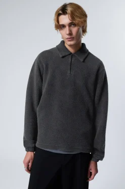 Weekday BOXY HALF-ZIP FLEECE SWEATSHIRT washed black Fashion