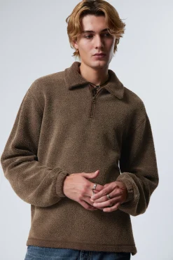 Weekday BOXY HALF-ZIP FLEECE SWEATSHIRT washed dark brown Outlet