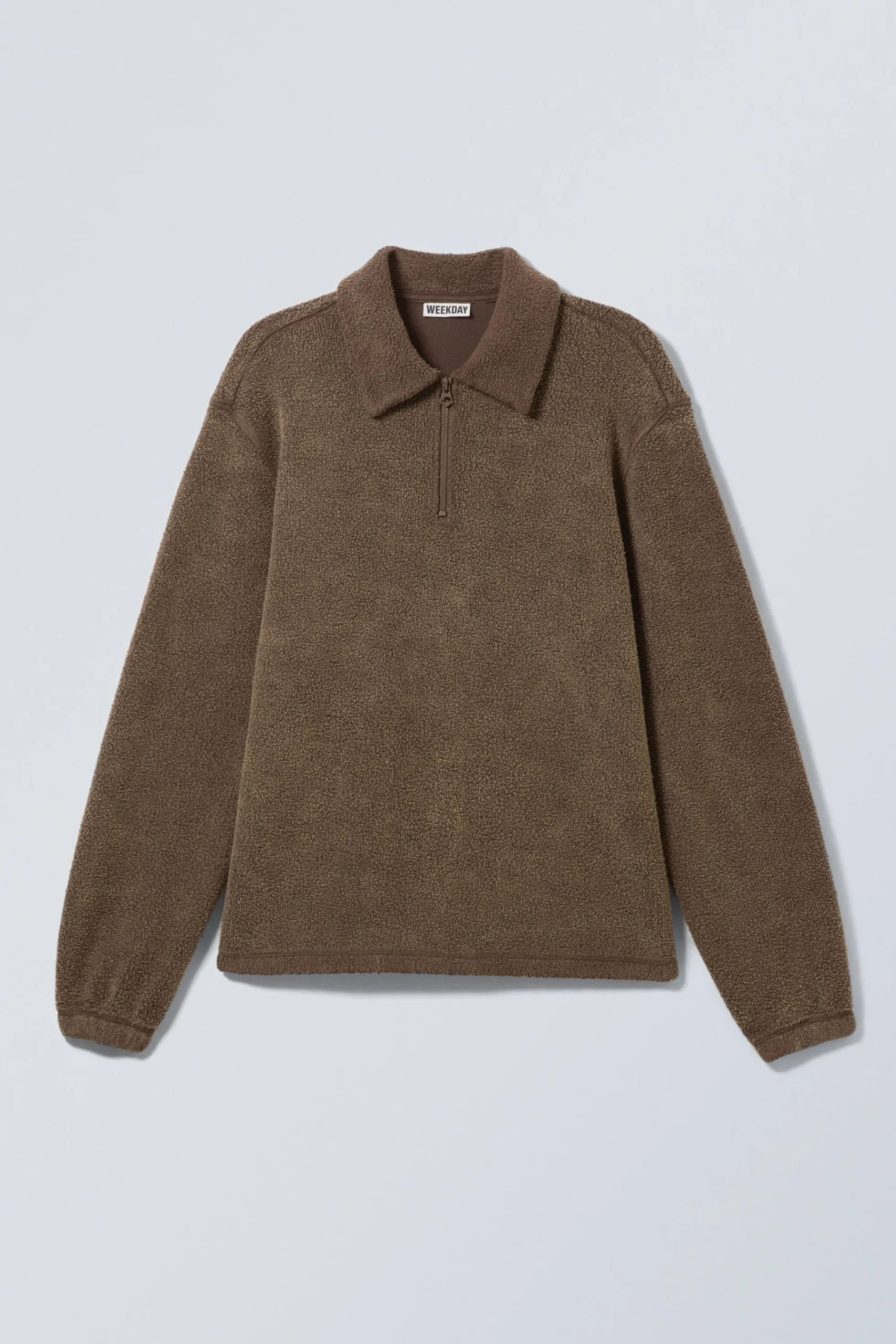Weekday BOXY HALF-ZIP FLEECE SWEATSHIRT washed dark brown Outlet