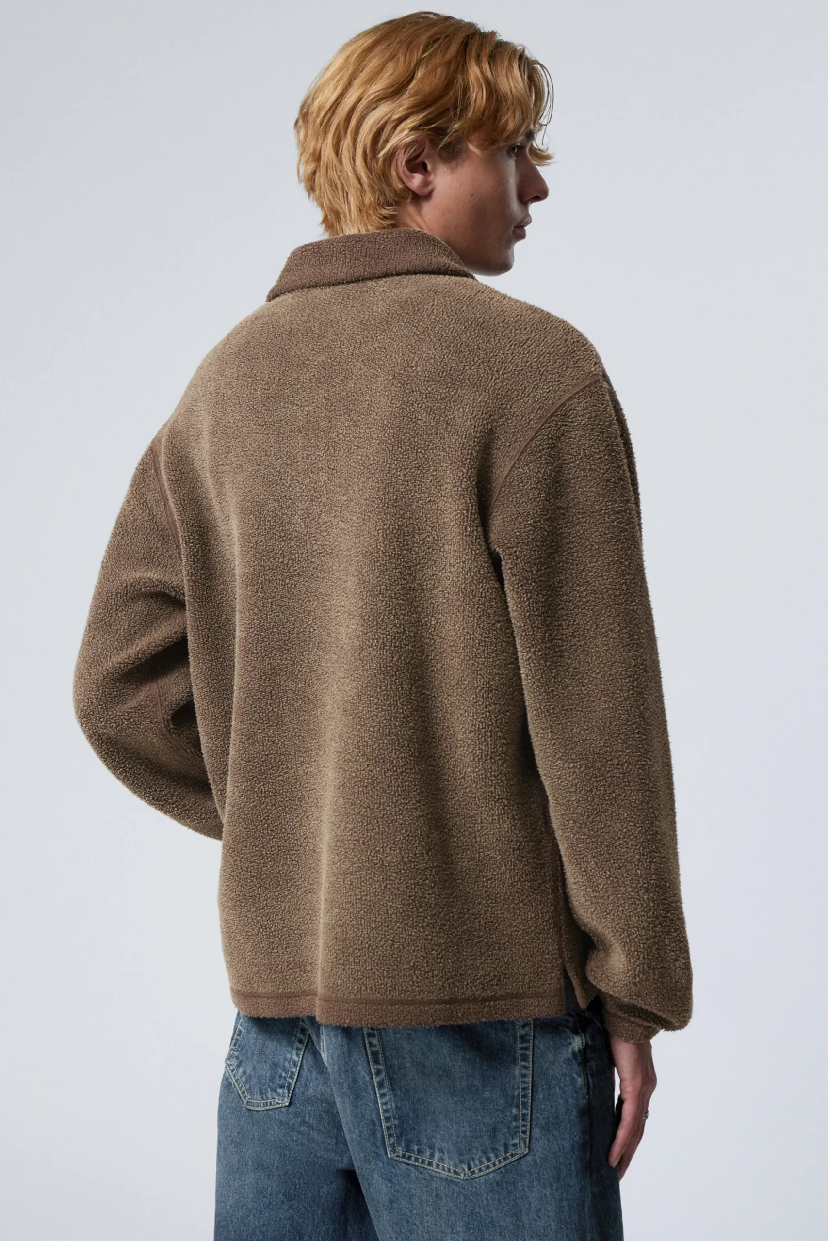 Weekday BOXY HALF-ZIP FLEECE SWEATSHIRT washed dark brown Outlet