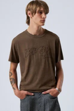 Weekday BOXY LIGHTWEIGHT GRAPHIC T-SHIRT dark brown Outlet