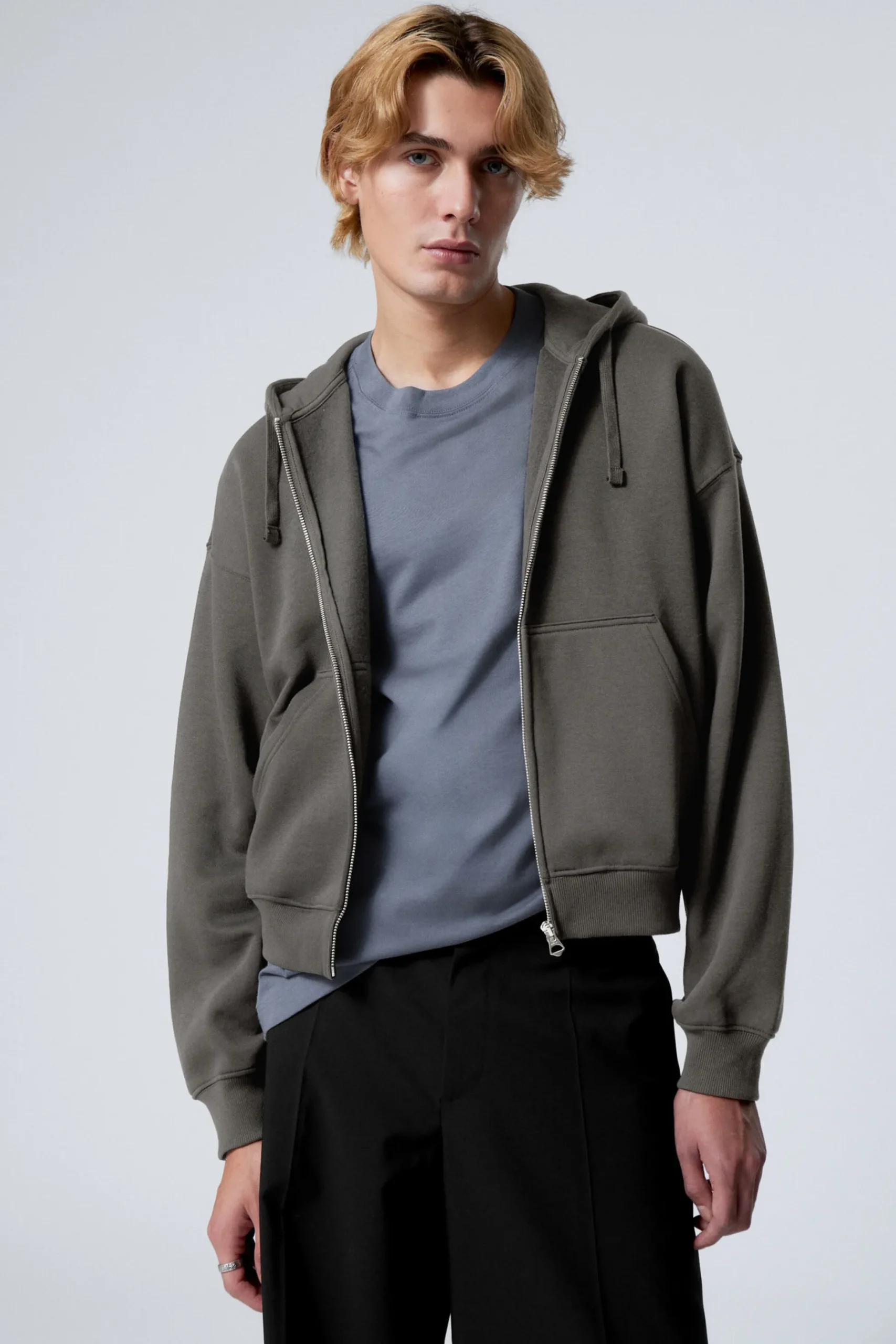 Weekday BOXY MIDWEIGHT ZIP HOODIE grey Fashion