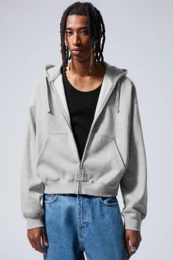 Weekday BOXY MIDWEIGHT ZIP HOODIE light grey melange Hot