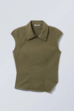 Weekday CAP-SLEEVED ASYMMETRIC RIPSTOP TOP dark khaki green Best