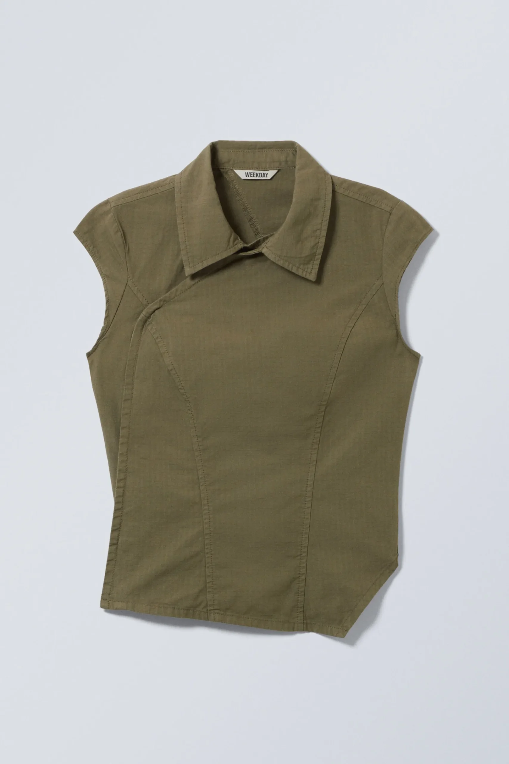 Weekday CAP-SLEEVED ASYMMETRIC RIPSTOP TOP dark khaki green Best