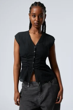 Weekday CAP-SLEEVED SHEER TOP black New