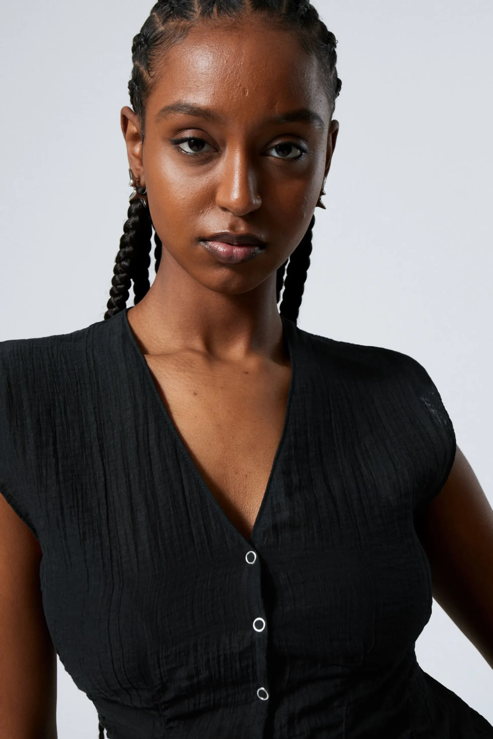 Weekday CAP-SLEEVED SHEER TOP black New