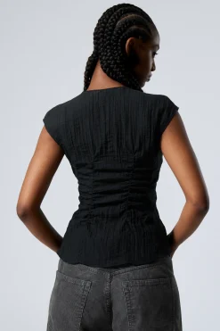 Weekday CAP-SLEEVED SHEER TOP black New