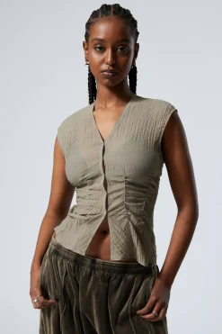 Weekday CAP-SLEEVED SHEER TOP dusty mole Store