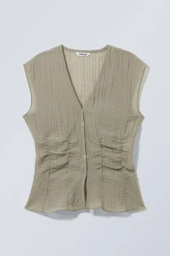 Weekday CAP-SLEEVED SHEER TOP dusty mole Store