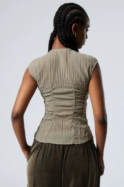 Weekday CAP-SLEEVED SHEER TOP dusty mole Store