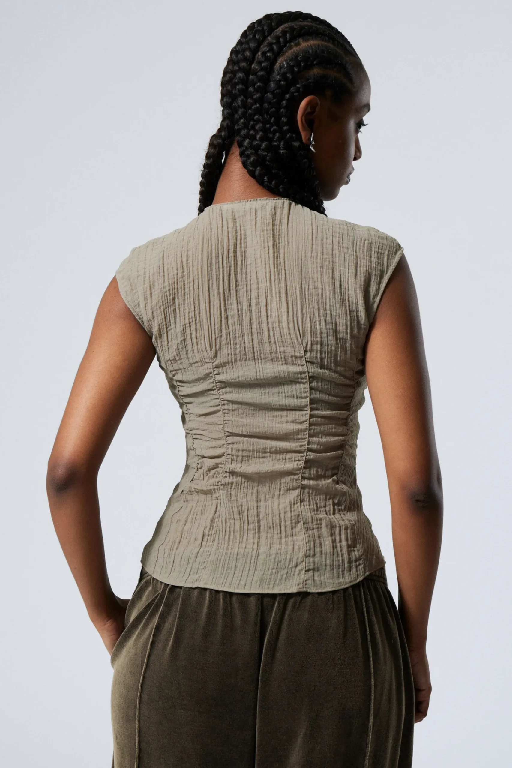 Weekday CAP-SLEEVED SHEER TOP dusty mole Store