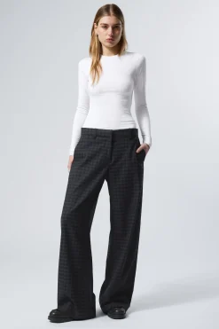 Weekday CHECKED LOW LOOSE SUIT TROUSERS dark blue check Best