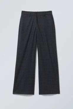 Weekday CHECKED LOW LOOSE SUIT TROUSERS dark blue check Best