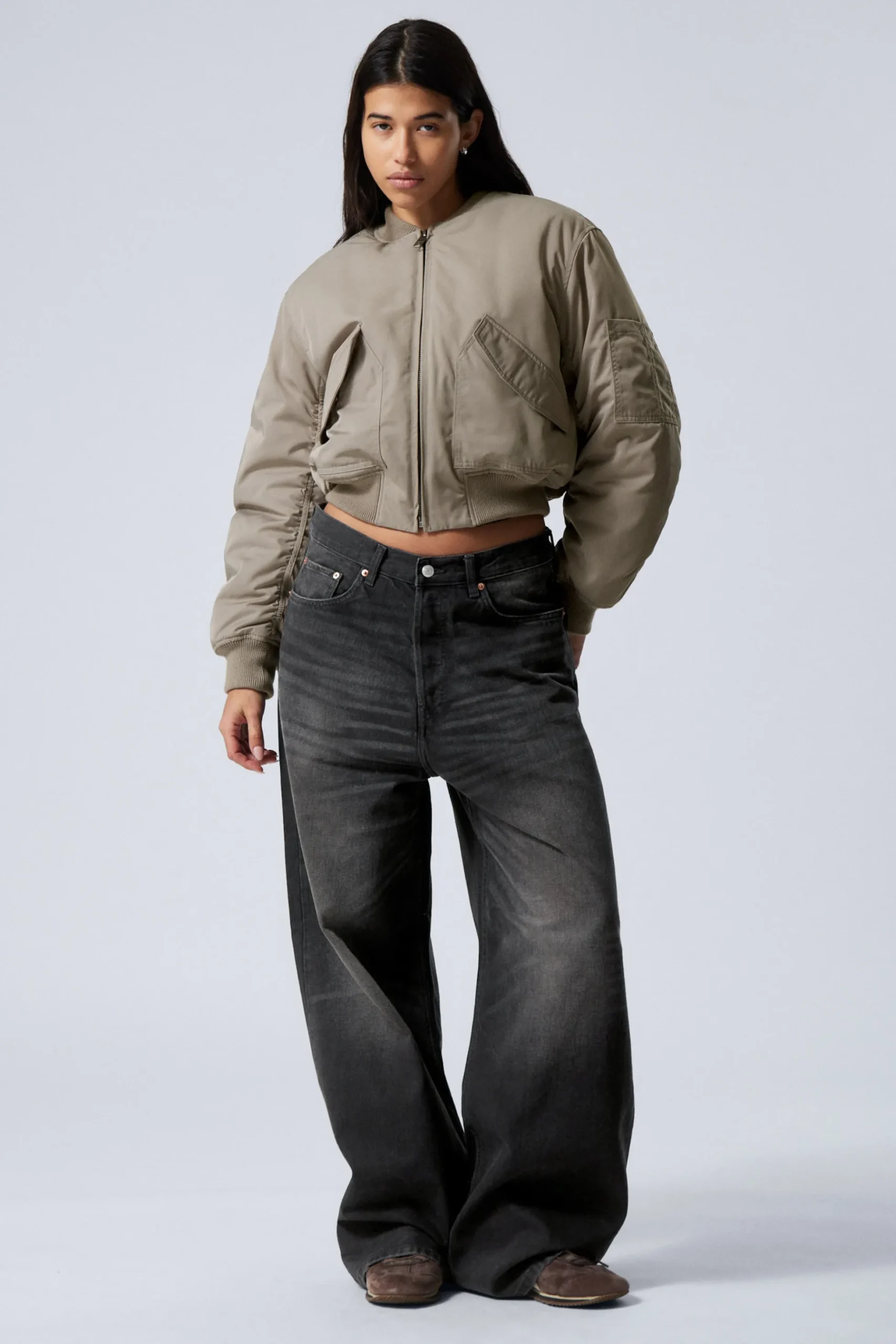 Weekday CROPPED BOMBER JACKET dusty mole Discount